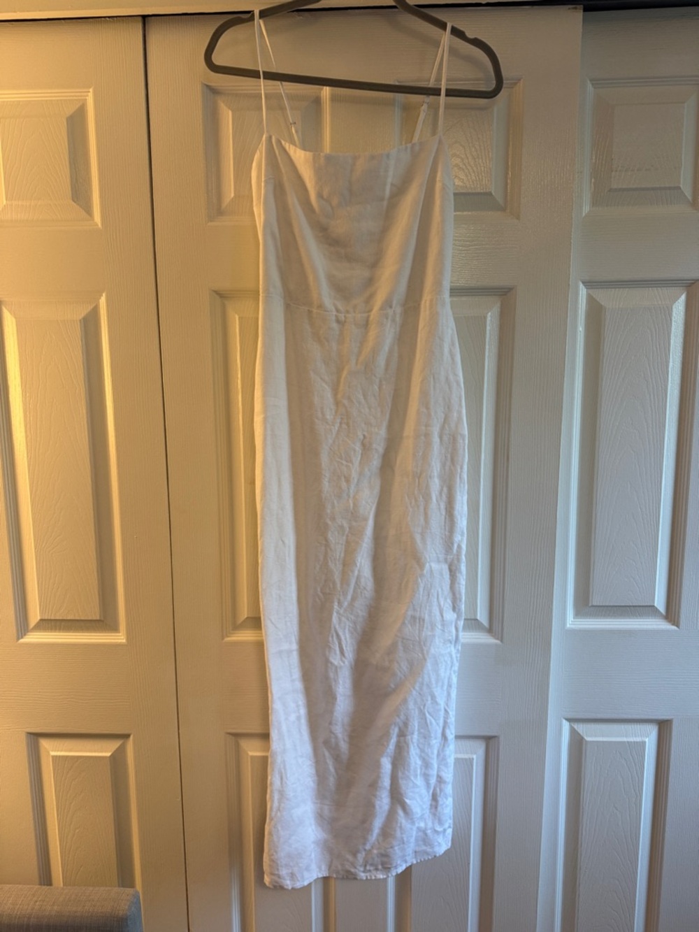 Reformation White Slip Midi Linen Dress with Thin Straps